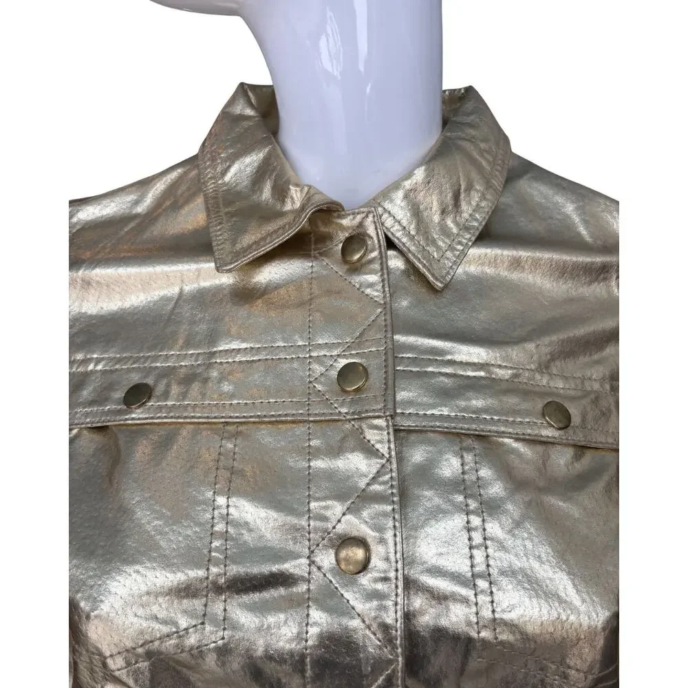 Newport News Jeanology Fun Gold Leather Jacket S